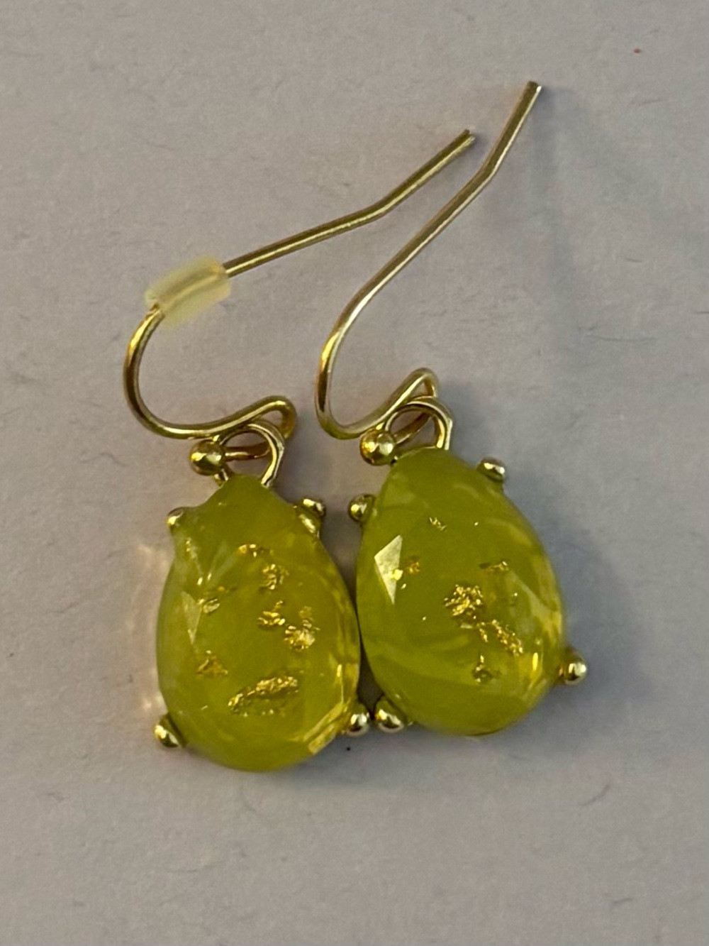 Gold-Tone Lime Drop Earrings with Faceted Resin Stones